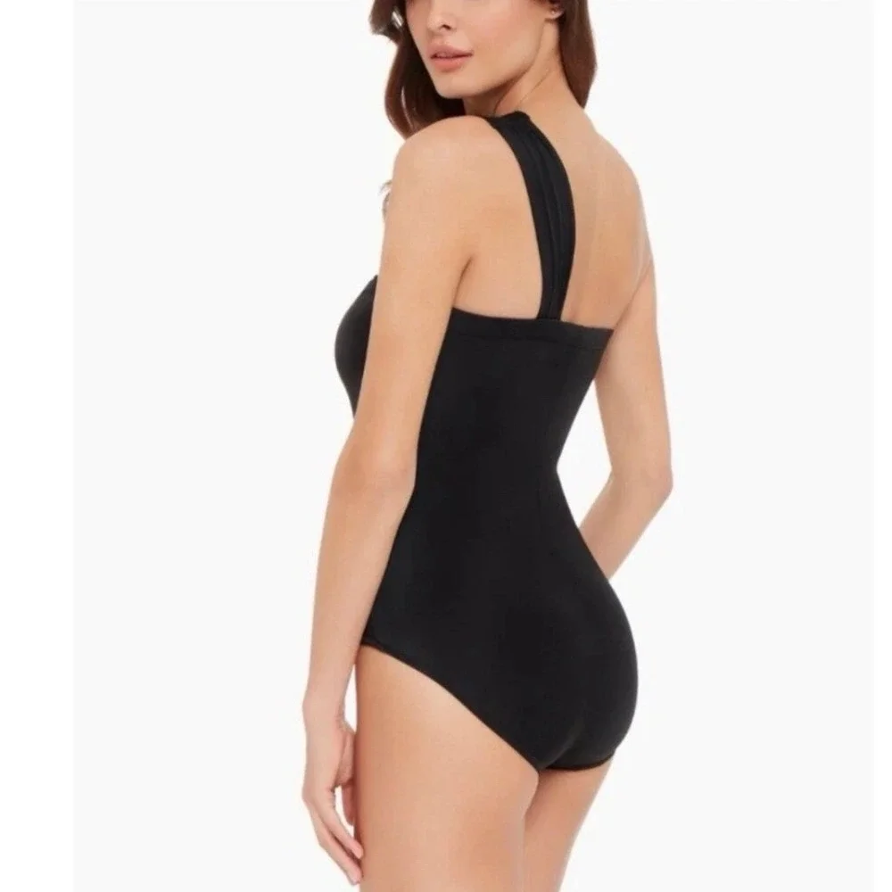 MagicSuit Womens Goddess Swimsuit Size 12 Black One Shoulder One Piece Underwire